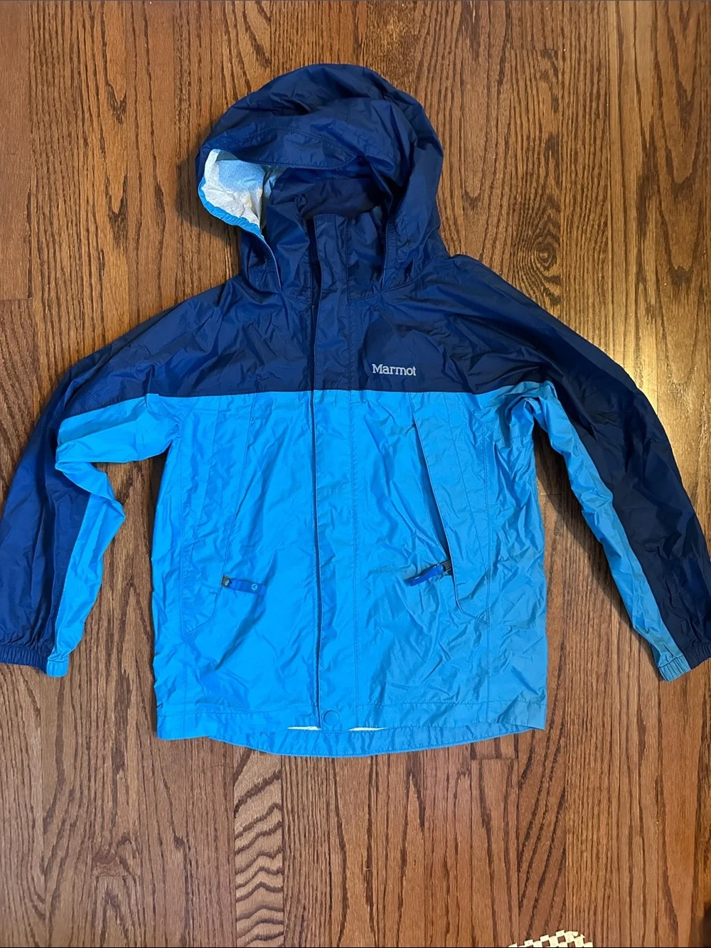 Marmot Two-Tone Navy and Bright Blue Kids Rain Jacket